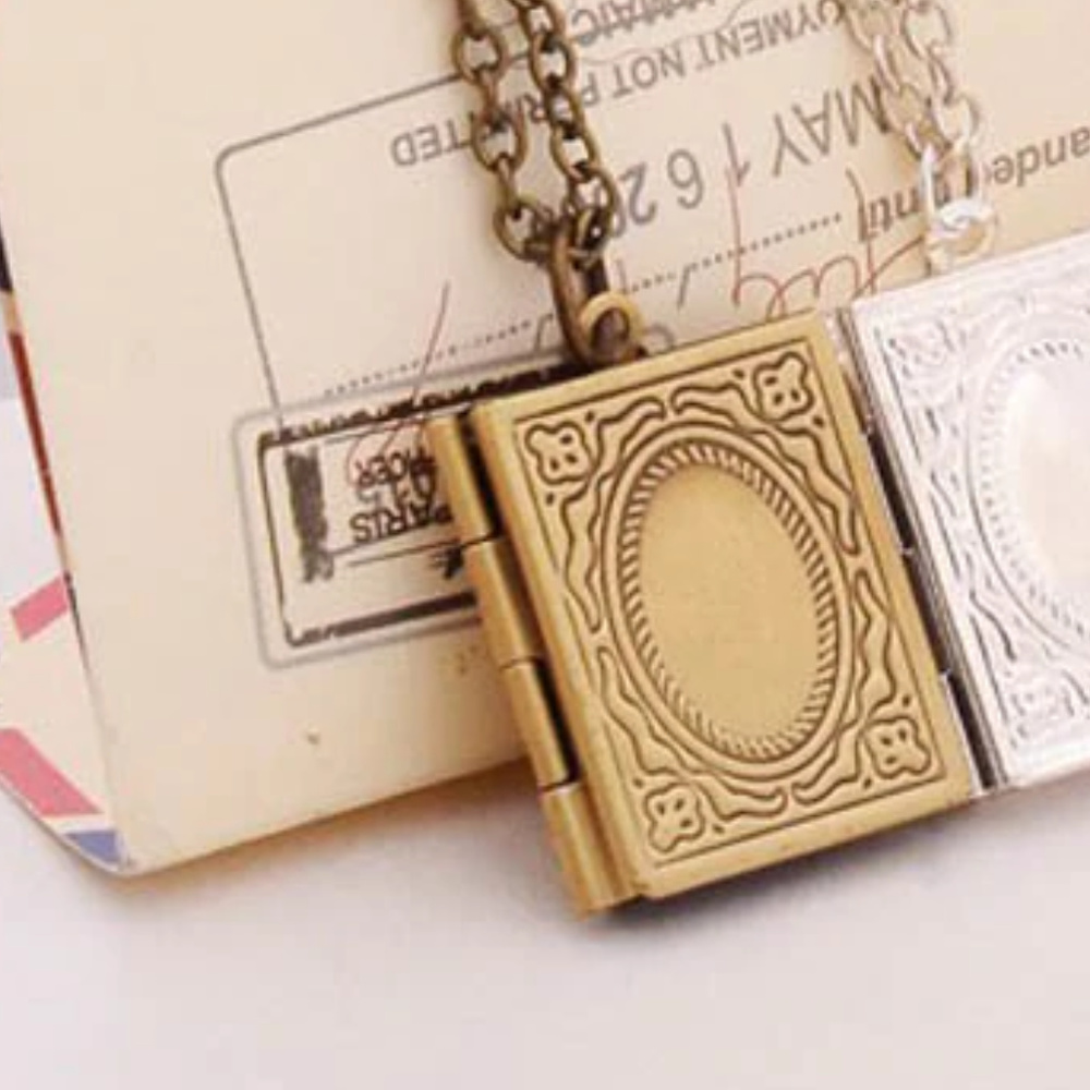 Victorian Style Antiqued Bronze Book Locket - Picture 2 of 3